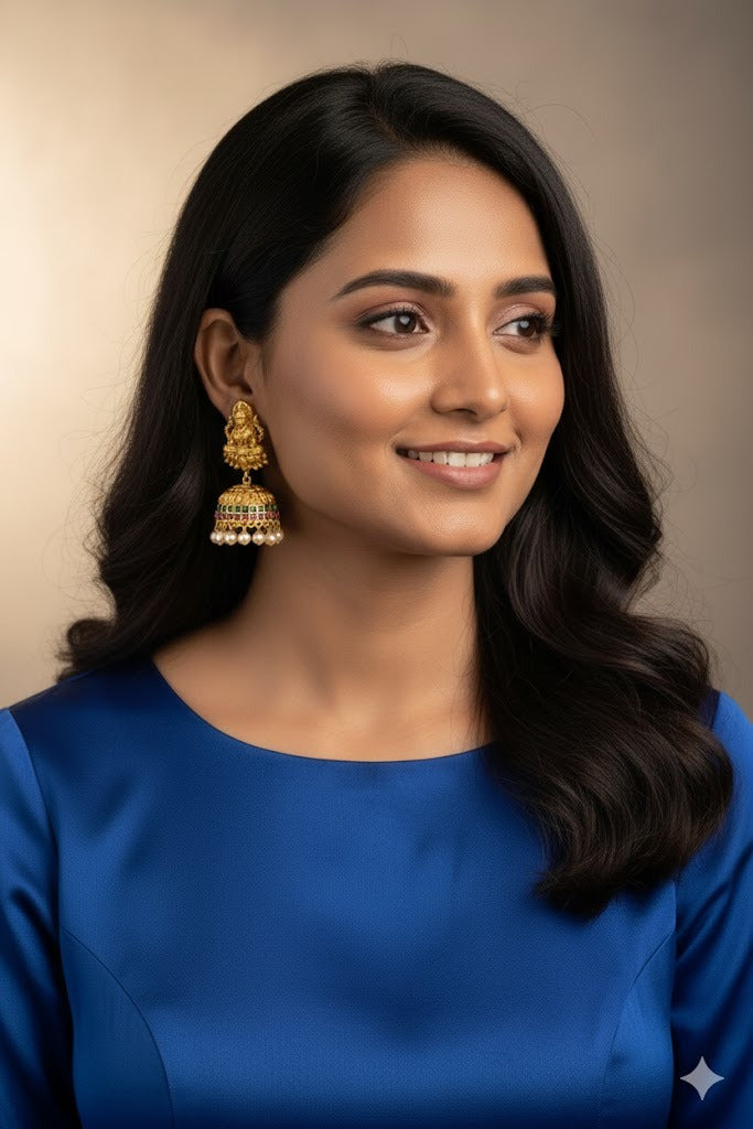 Matte finish pink-green Lakshmi pearl jhumkka dj-37363