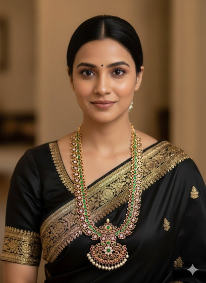 Gold tone precious kemp-green-white Magari mango pearl haar dj-50874