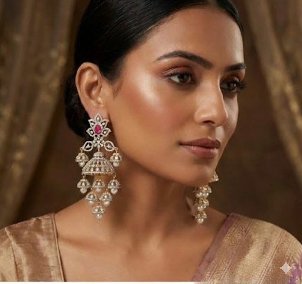 Two tone cz ruby pearl big jhumkka dj-48994