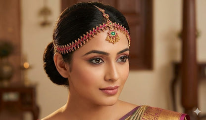 Antique gold tone Kemp-green Maang Tikka-dj02956