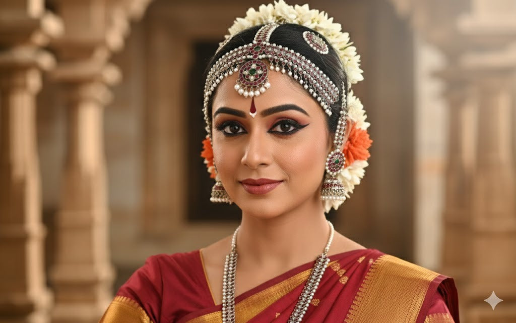 Black finish real kemp-green-white pearl maang tikka dj-51176