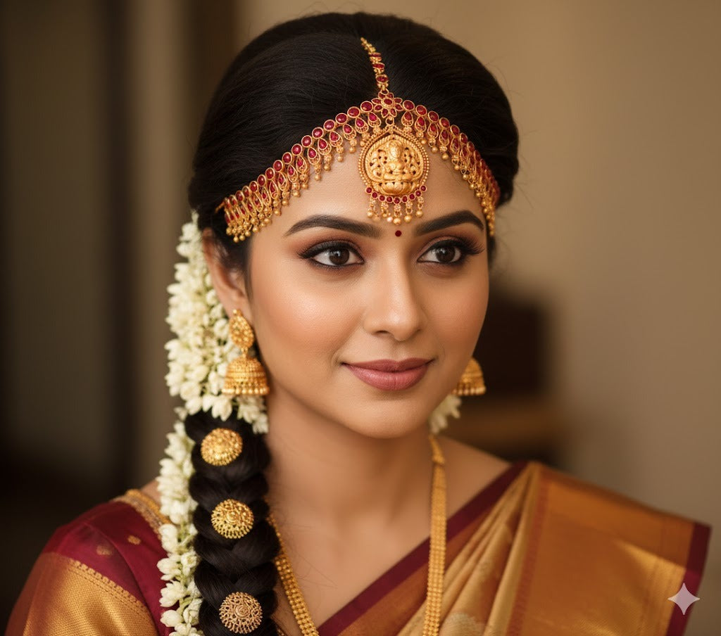 Matte finish kemp flower lakshmi maang tikka dj-45723