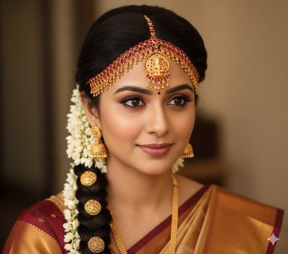 Matte finish kemp flower lakshmi maang tikka dj-45723