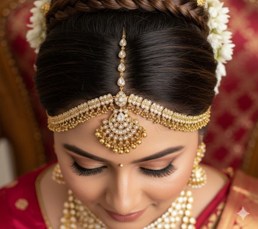 Matte finish white flower maang tikka dj-51378