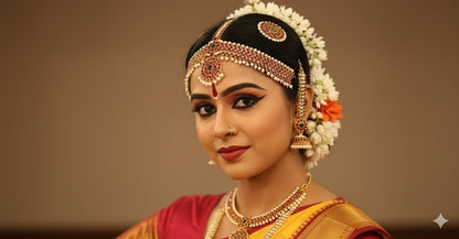 Gold tone kemp-green pearl sun-moon maang tikka dj-45731