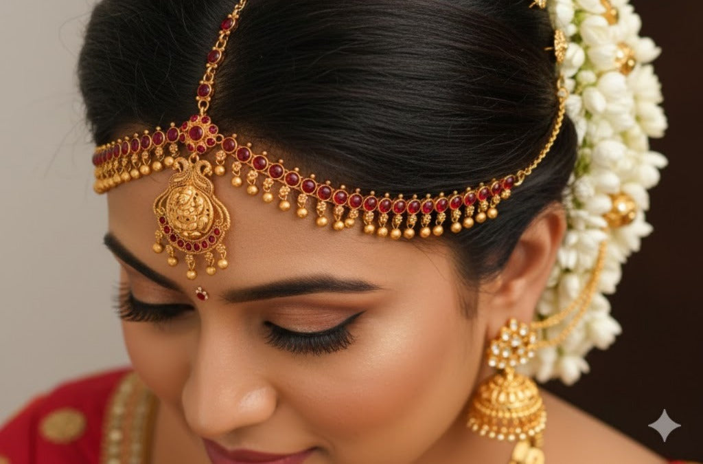Matte finish kemp lakshmi peacock maang tikka dj-45712