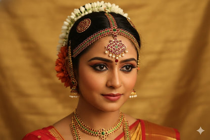 Gold tone kemp-green peral bead maang tikka dj-50388
