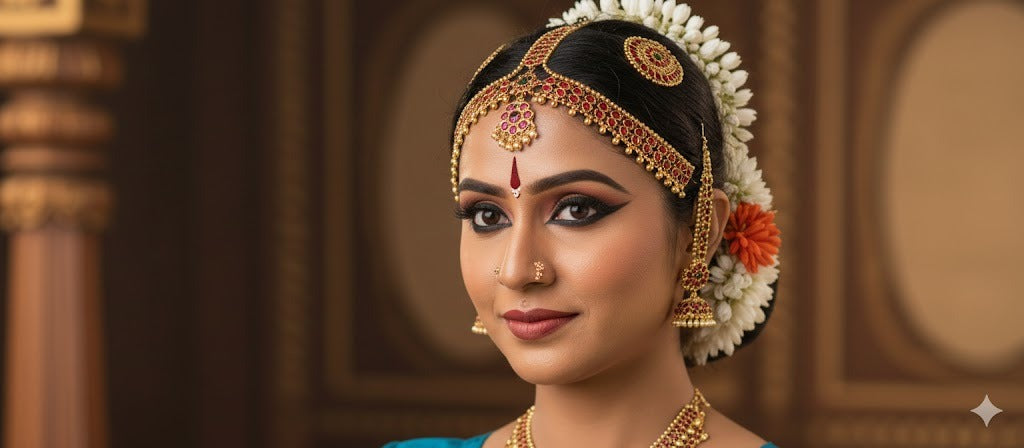 Gold look alike real kemp-green gold replica maang tikka/matha patti dj-42369