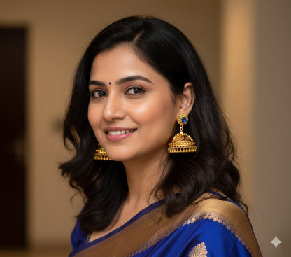 Gold tone ruby-pink lakshmi coin jhumkka dj-50170