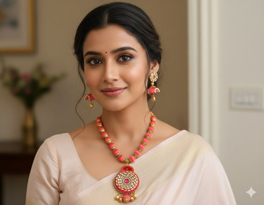 Silk thread pink necklace set dj-19681