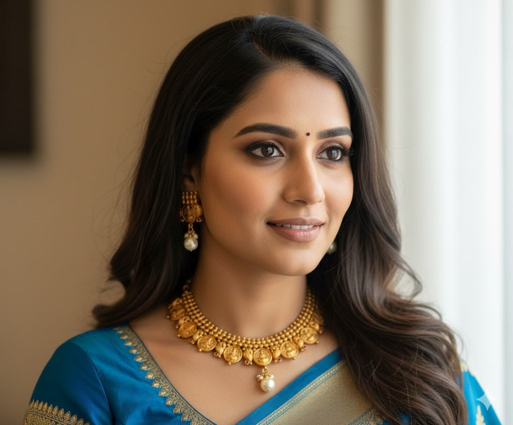 Matte finish ruby lakshmi necklace set dj-19617