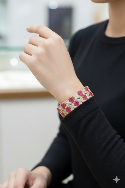 Gold tone Cz Ruby-white Bracelet DJ20712