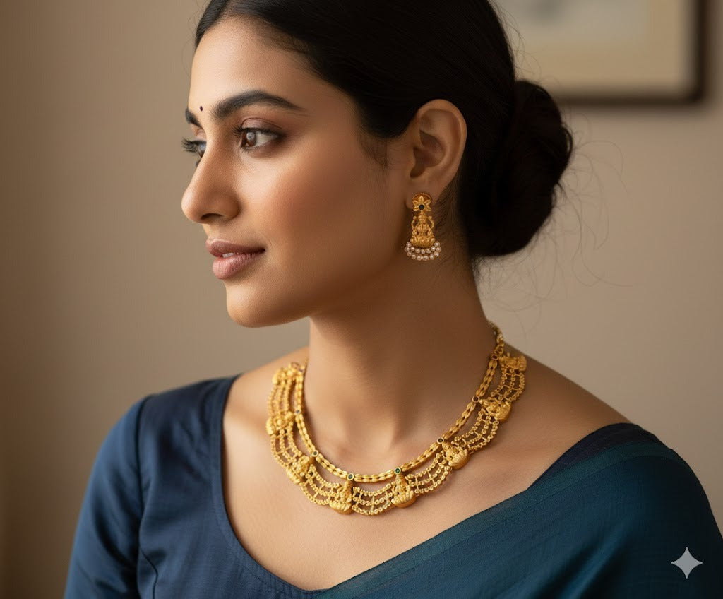 Matte finish kemp-green-white lakshmi necklace set dj-47664