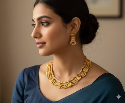 Matte finish kemp-green-white lakshmi necklace set dj-47664