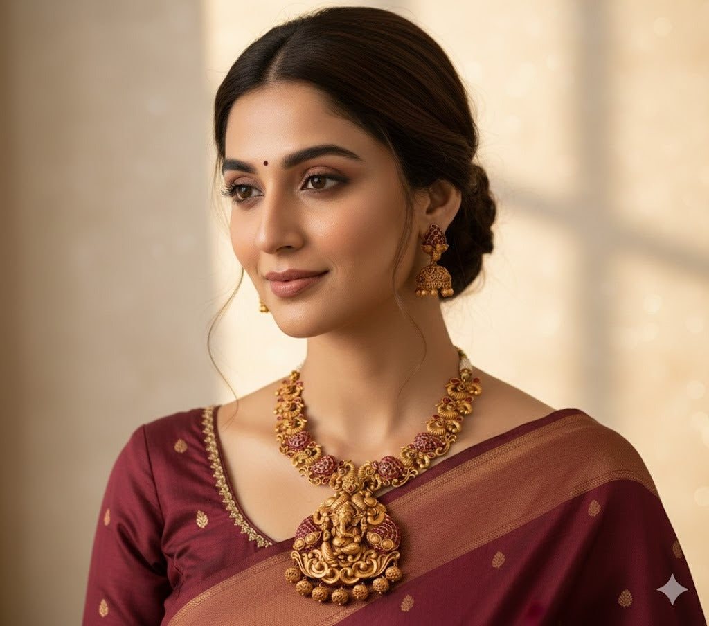 Matte finish kemp ganesha peacock nagasu necklace set dj-47691