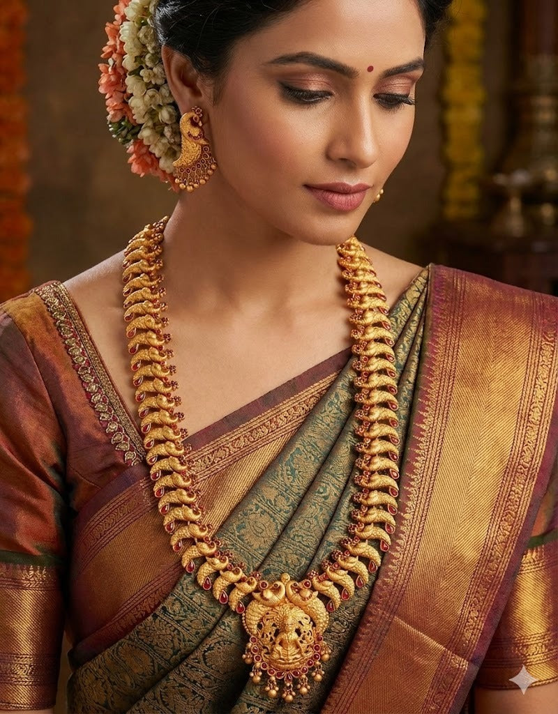 Matte finish kemp laksmi peacock flower haar set dj-47696