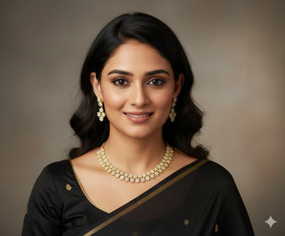 Gold tone cz white stone nakshatra necklace set dj-47751