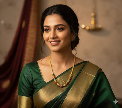 Matte finish kemp-green beaded chain/necklace dj-45434