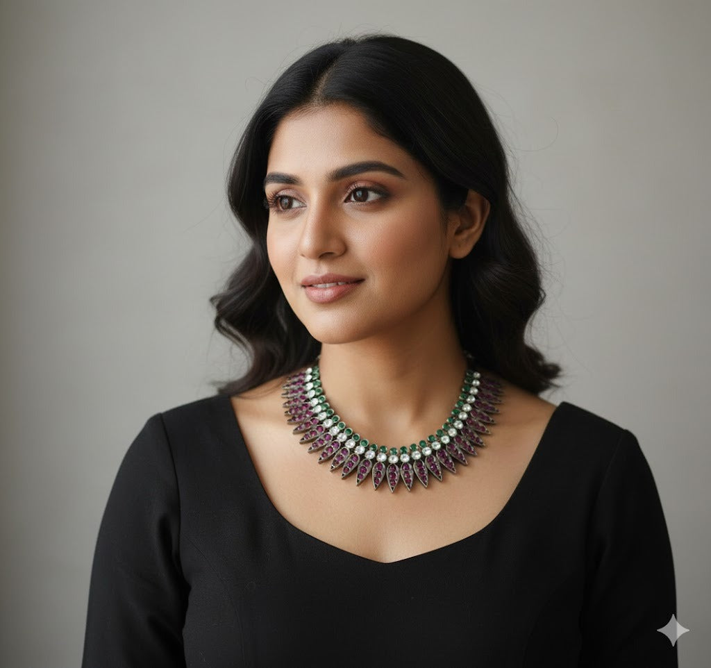 Black finish mulla mottu precious kemp necklace dj51028