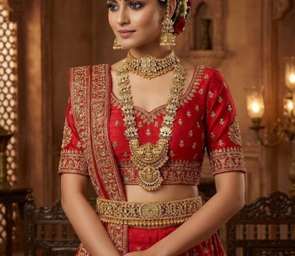 Antique gold tone white lakshmi lotus mango flower bridal set dj-50876