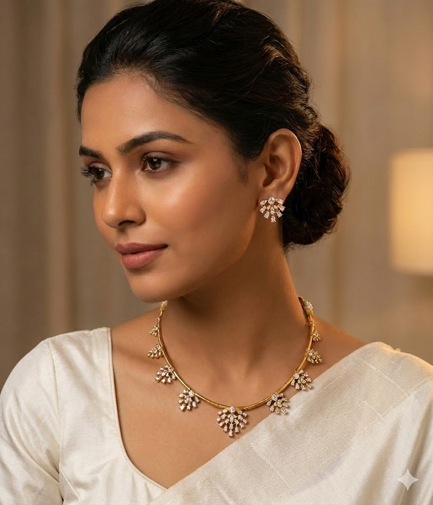 Matte finish cz white kanti necklace set dj-52113