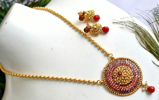 Antique Transparent stone Maroon Meenakari Necklace Set dj-01313