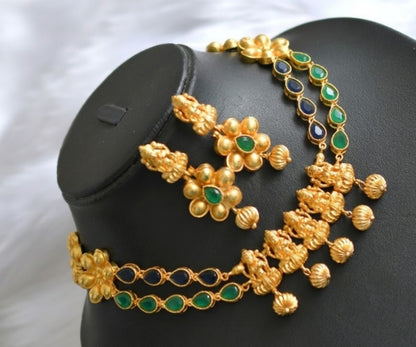 Matte finish green-black Lakshmi necklace set dj-01445