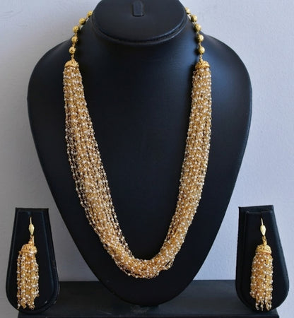 Gold tone pearl multilayer necklace set dj-03369