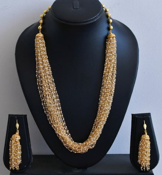 Gold tone pearl multilayer necklace set dj-03369