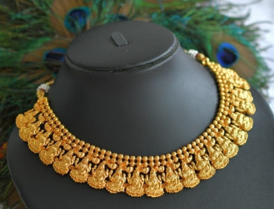 Antique gold tone Lakshmi Necklace Set -dj03497