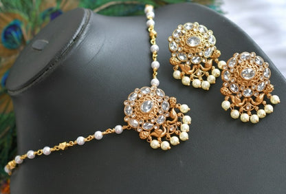 Matte finish white stone pearl beads choker necklace set dj-37588