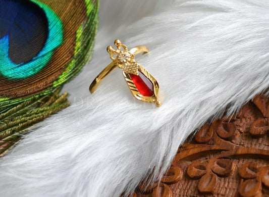 Gold tone red nagapadam Kerala style  finger ring dj-37662