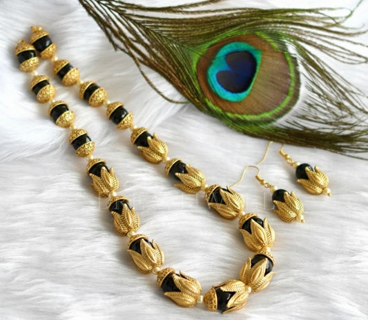 Matte Finish black agates Lotus beaded necklace set dj-37688