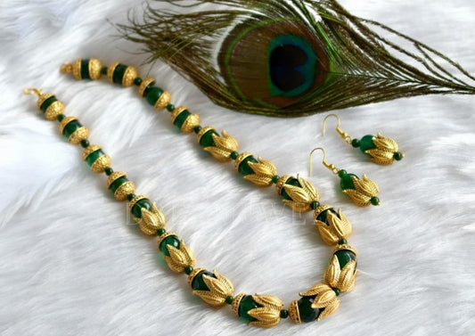 Matte Finish Green agates Lotus beaded necklace set dj-37689