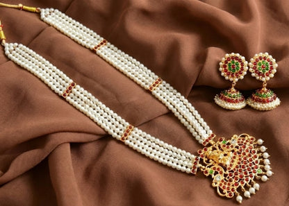 Gold Tone Kemp-green Lakshmi Pearl Haar Set DJ30008