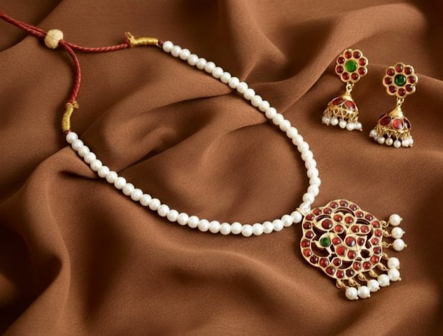 Gold Tone Kemp-green Swan Pearl Necklace Set DJ30012