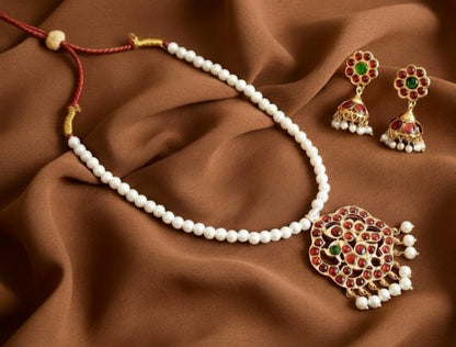 Gold Tone Kemp-green Swan Pearl Necklace Set DJ30012