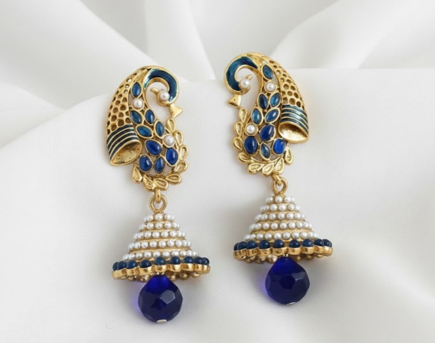 Antique Royal Blue-pearl Peacock Jhumkka DJ30022