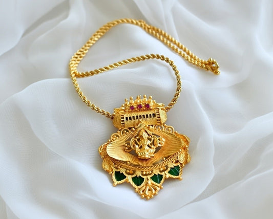 Gold tone pink-green palakka Lakshmi Kerala style pendant with chain dj-38060