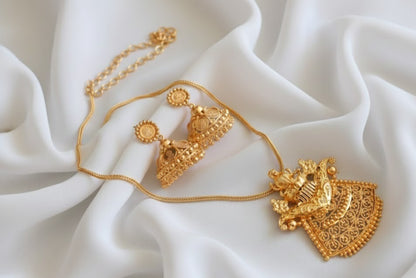 Beautiful Gold Tone Lakshmi Designer Pendant Chain With Coin Jhumkka DJ32819
