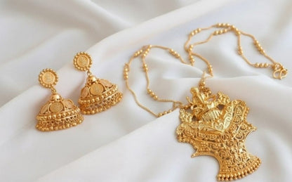 Beautiful Gold Tone Lakshmi Designer Pendant Chain With Coin Jhumkka DJ32821