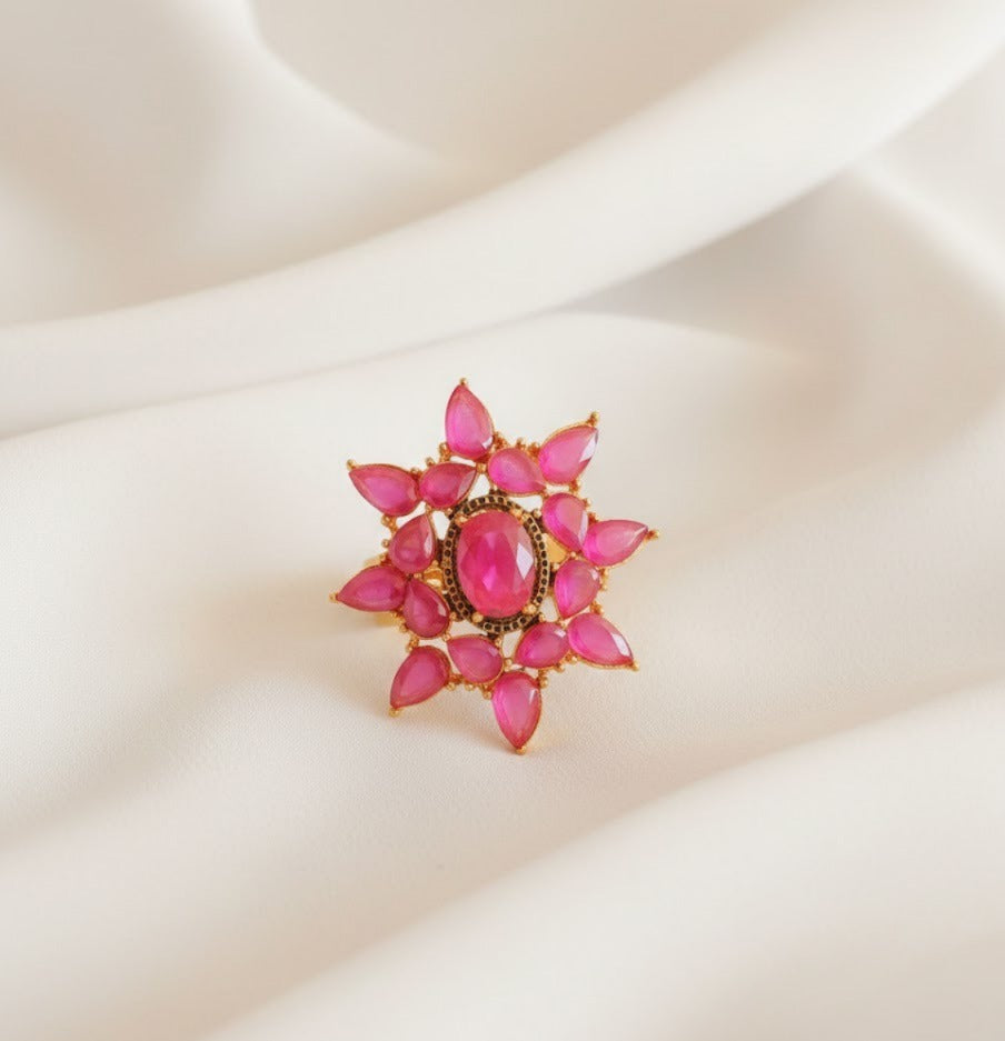 Gold tone Ruby Finger Ring-dj16958