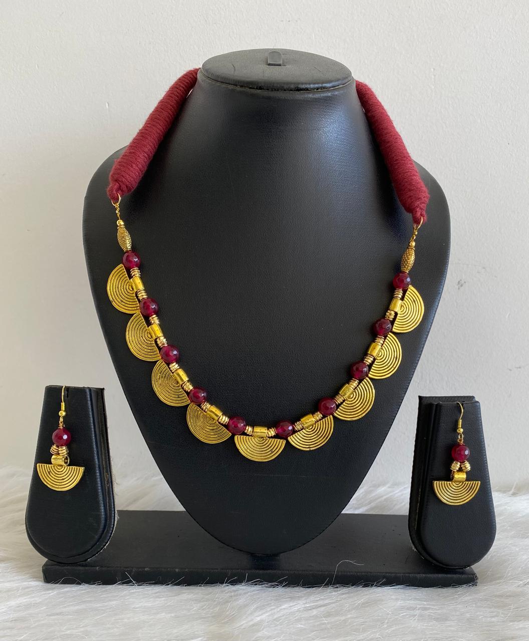 Antique Ruby Agate thread Necklace Set DJ18055