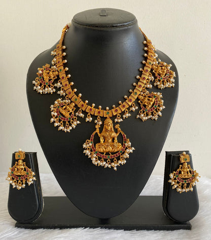 Matte Finish Ruby-emerald Lakshmi Pearl Gutta Pusalu Necklace Set DJ25082