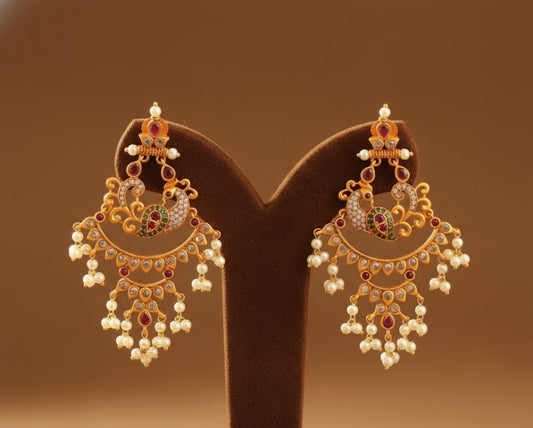 Matte Finish Cz Kemp-green Peacock Bali Gutta pusalu Earrings -dj14479