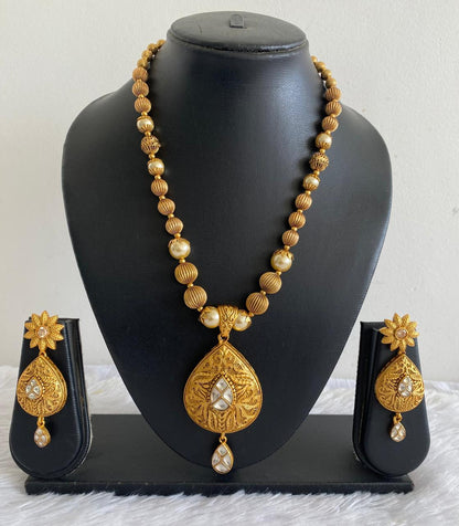 Matte Finish pearl beaded Kundan Necklace Set -dj12120