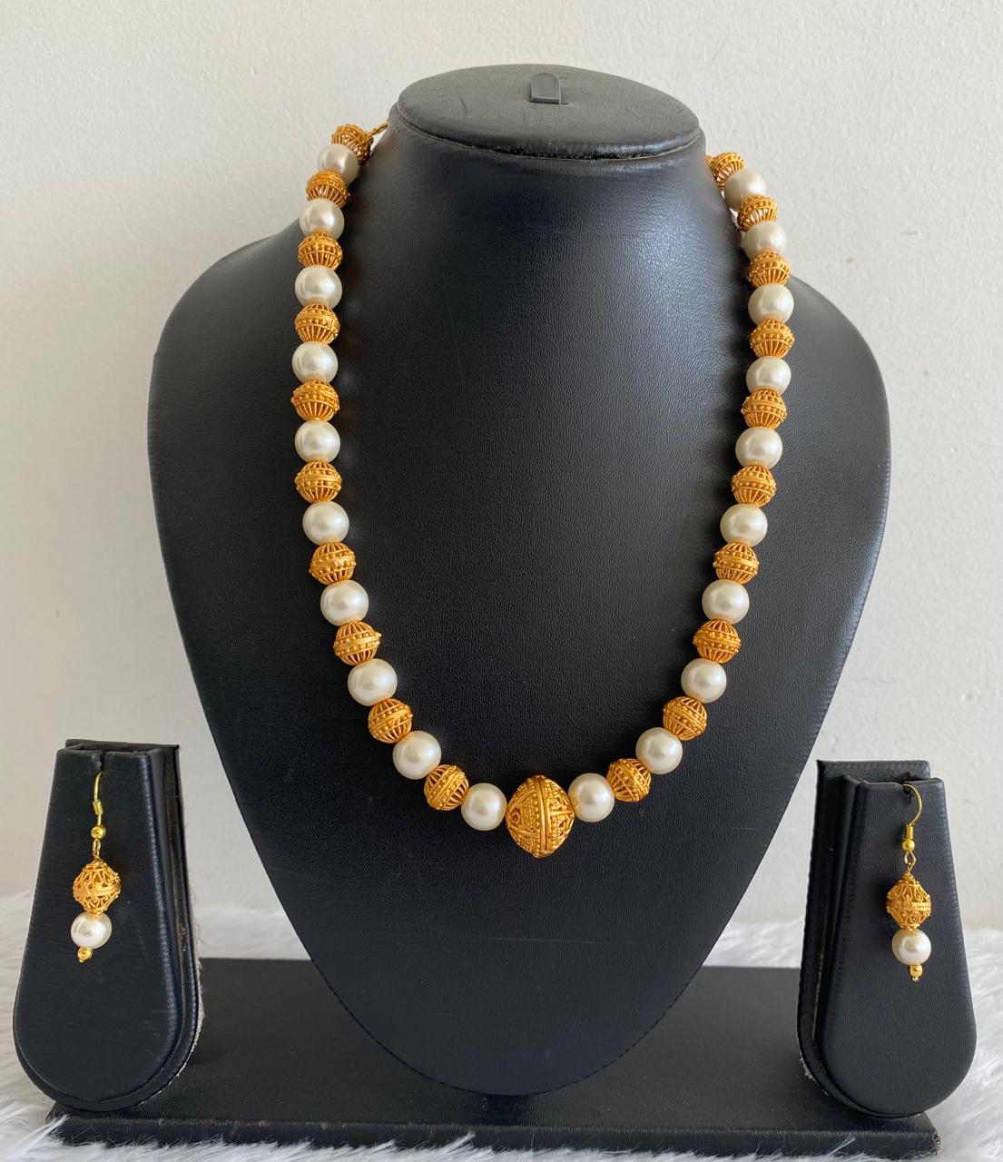 Matte finish pearl beads handmade necklace set dj-34684