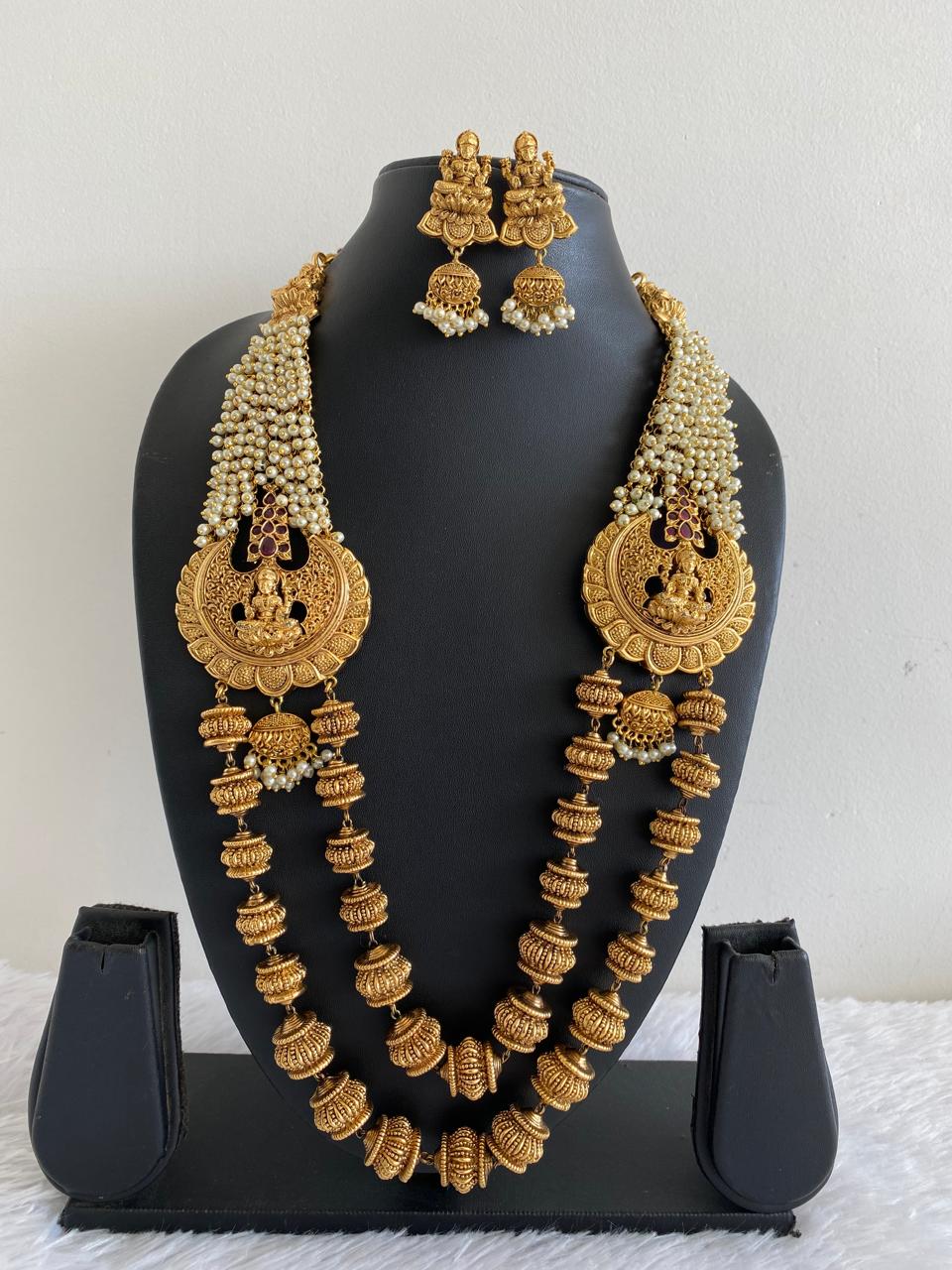 Matte finish Kemp pearl cluster Lakshmi beaded haar set dj-36164