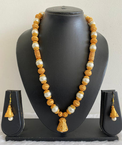 Matte finish pearl beads designer necklace set dj-34683