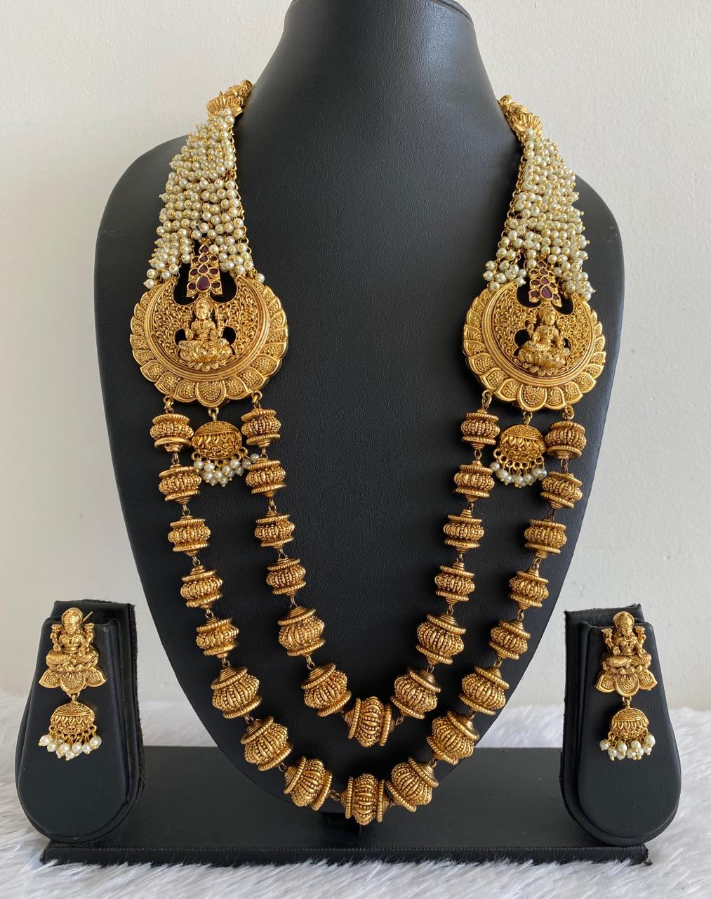 Matte finish Kemp pearl cluster Lakshmi beaded haar set dj-36164